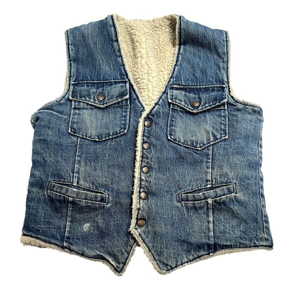 Vintage Western Sherpa Lined Vest in Blue Denim - Picture 1 of 7
